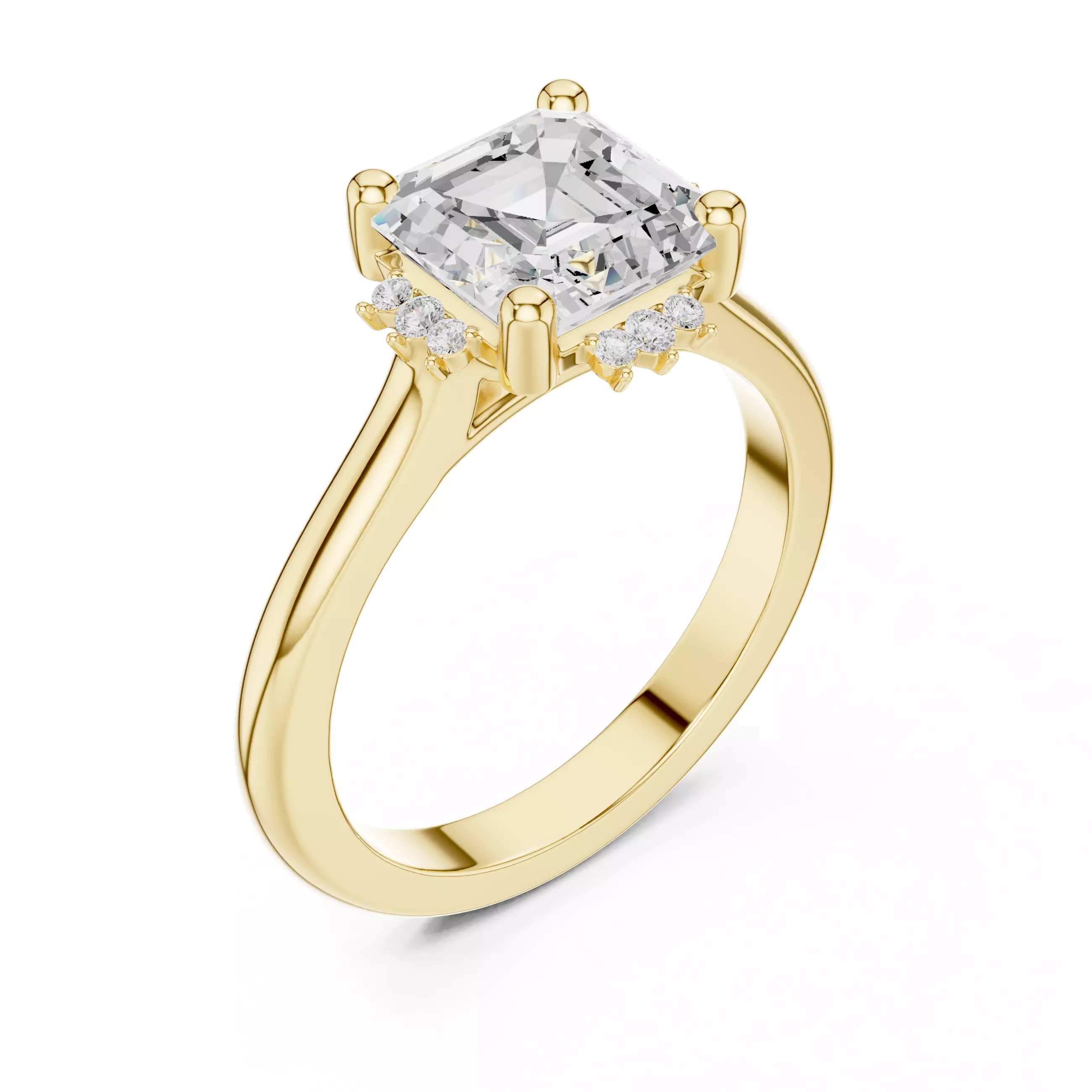 2CT Asscher Cut Diamond Engagement Wedding Ring 3DM STL Video 3D print model_7