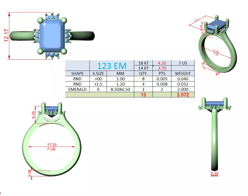 2CT Emerald Cut Diamond Engagement Wedding Ring 3DM STL Video 3D print model_15