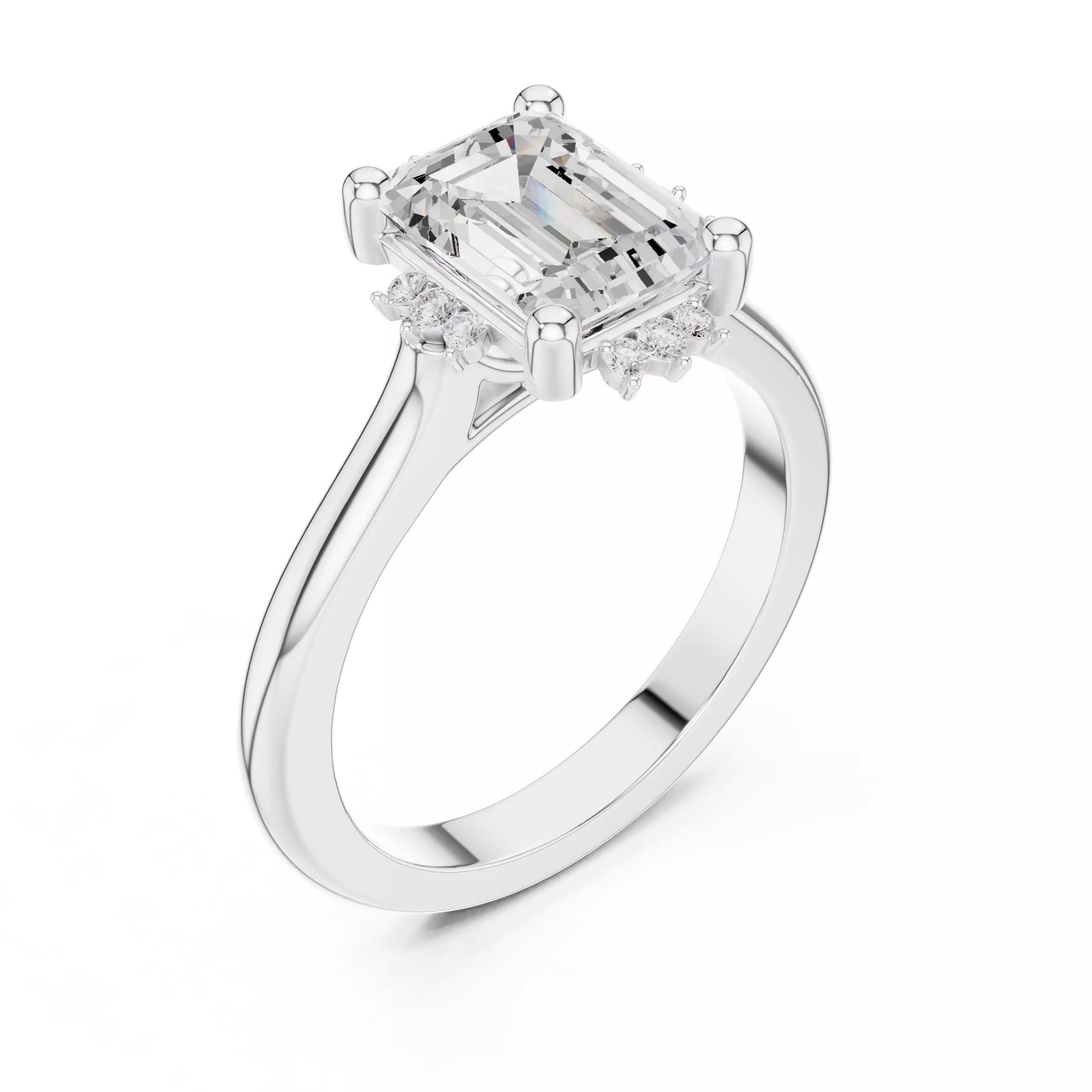 2CT Emerald Cut Diamond Engagement Wedding Ring 3DM STL Video 3D print model_10