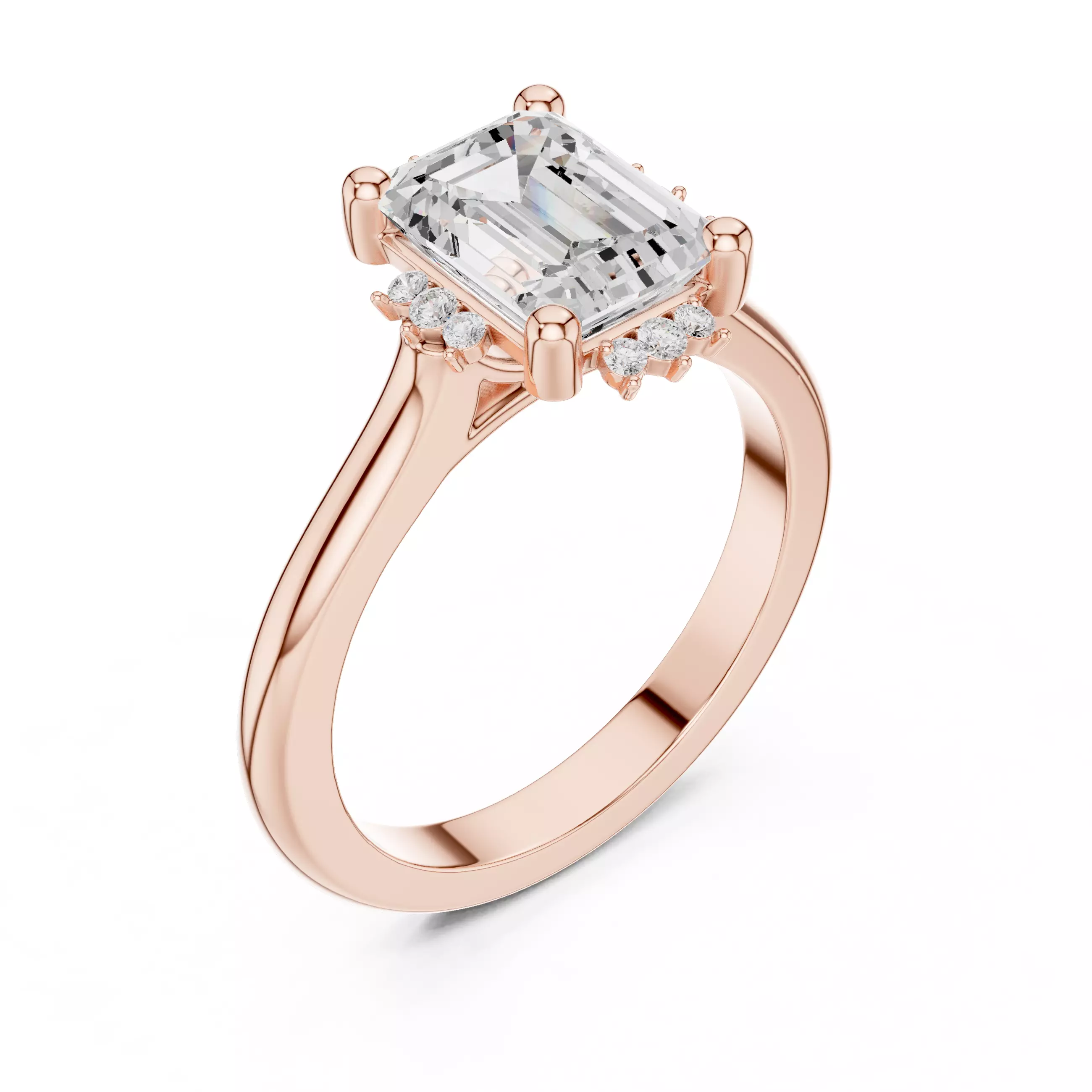 2CT Emerald Cut Diamond Engagement Wedding Ring 3DM STL Video 3D print model_4