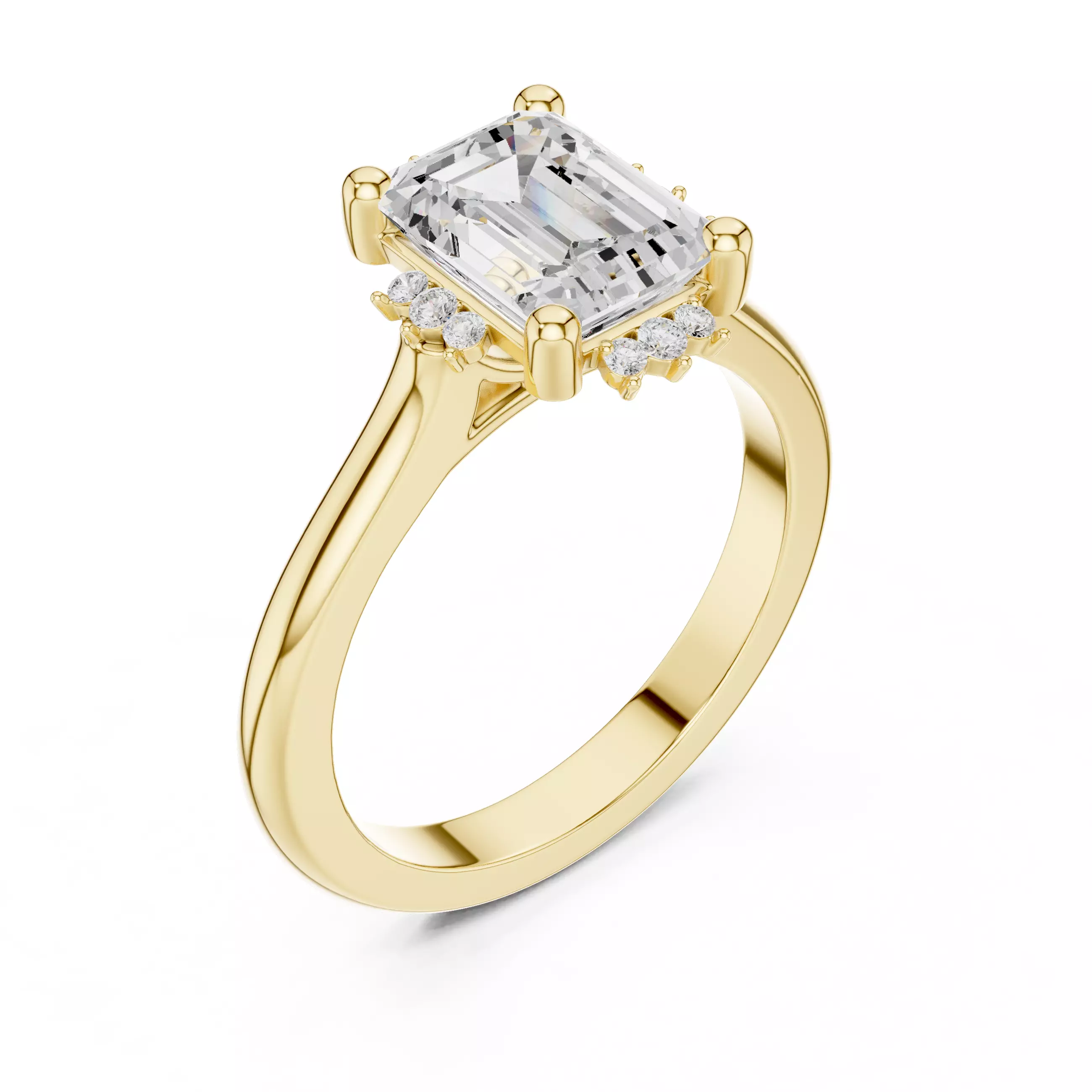 2CT Emerald Cut Diamond Engagement Wedding Ring 3DM STL Video 3D print model_7