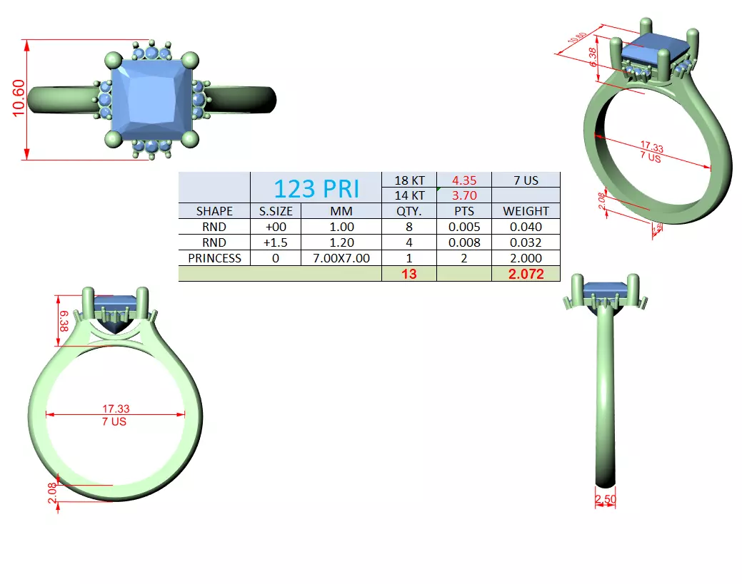 2CT Princess Cut Diamond Engagement Wedding Ring 3DM STL Video 3D print model_15