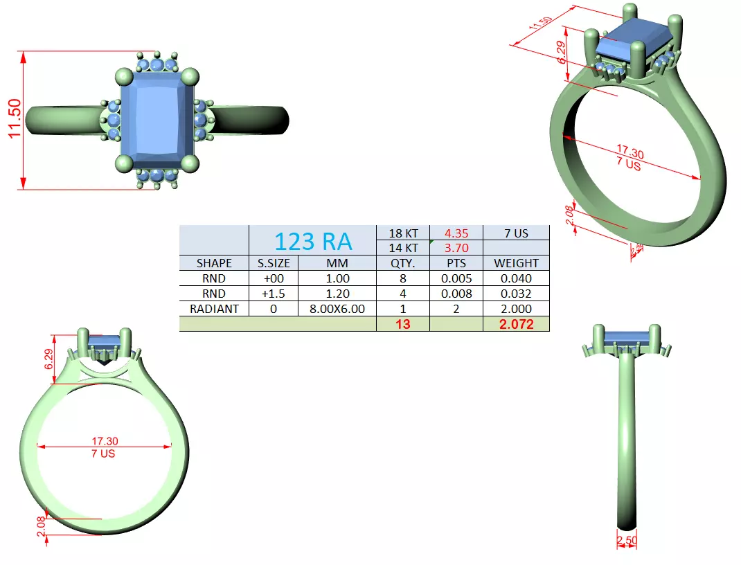 2CT Radiant Cut Diamond Engagement Wedding Ring 3DM STL Video 3D print model_15