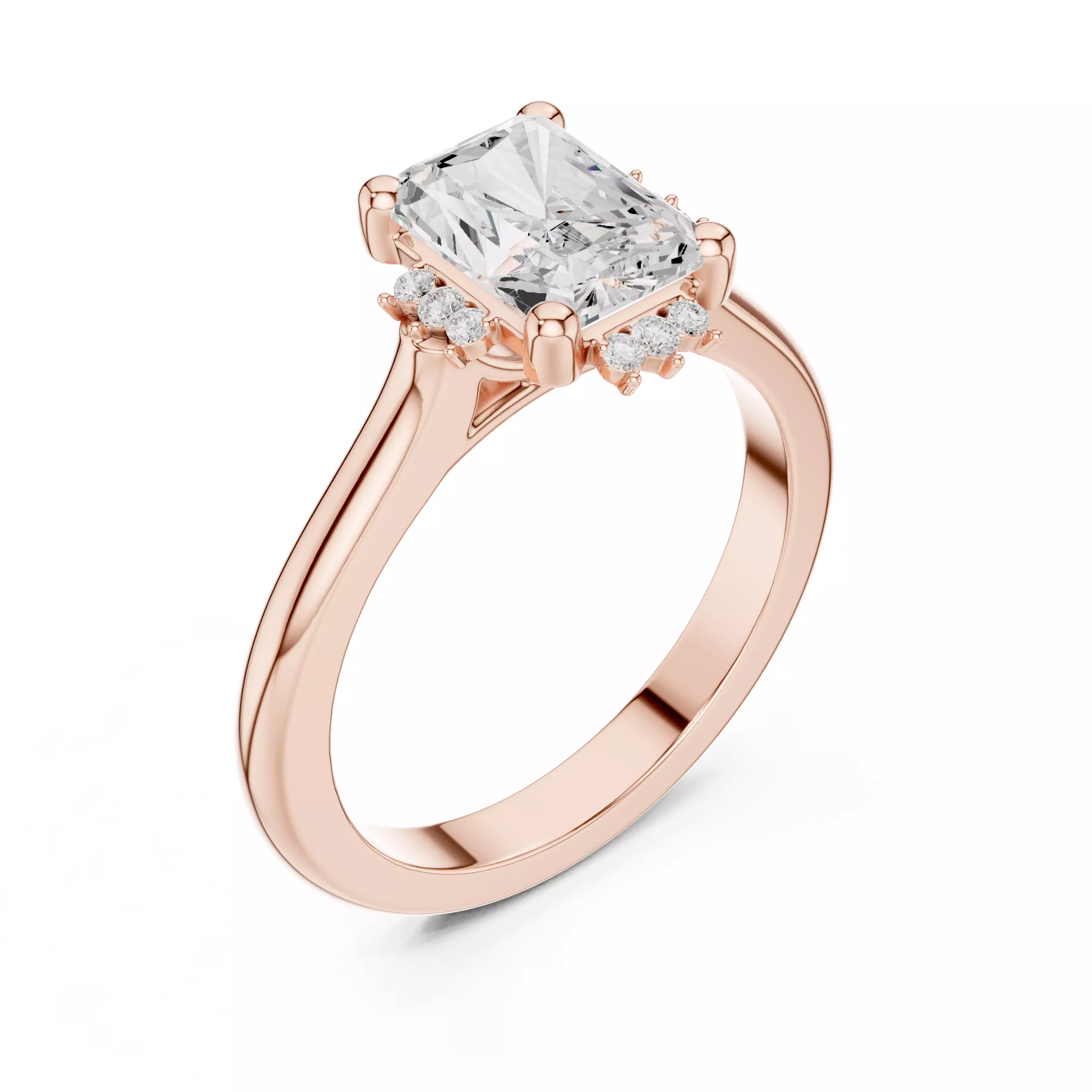 2CT Radiant Cut Diamond Engagement Wedding Ring 3DM STL Video 3D print model_4