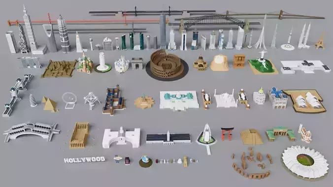 90 World Famous Landmarks Monument  Mega Pack Collection