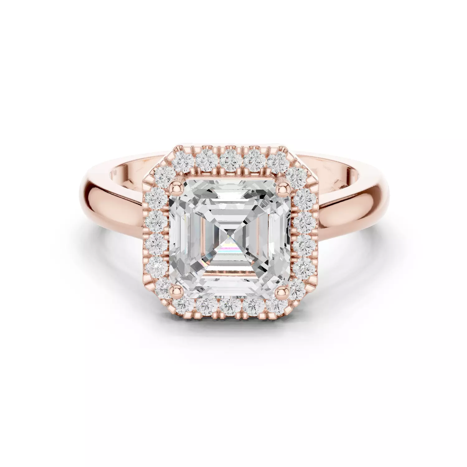 2Ct Asscher Cut Halo Diamond Engagement Ring 3DM STL Video 3D print model_0