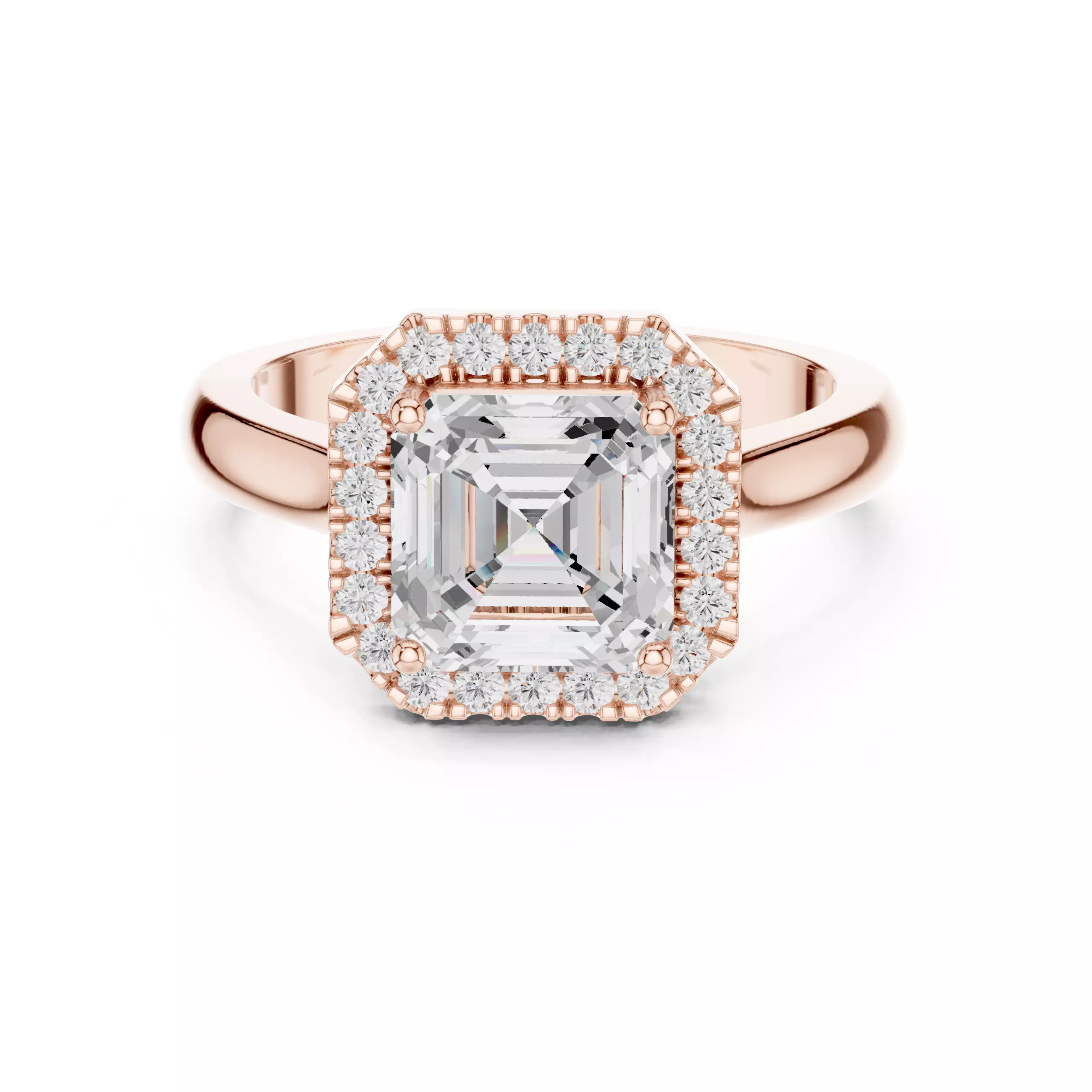 2Ct Asscher Cut Halo Diamond Engagement Ring 3DM STL Video 3D print model_6