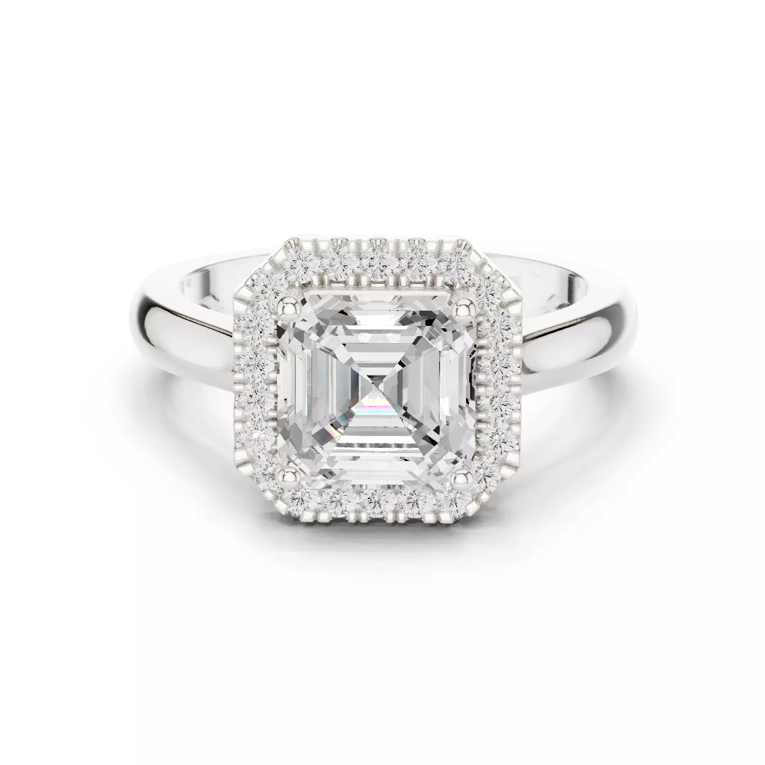 2Ct Asscher Cut Halo Diamond Engagement Ring 3DM STL Video 3D print model_2