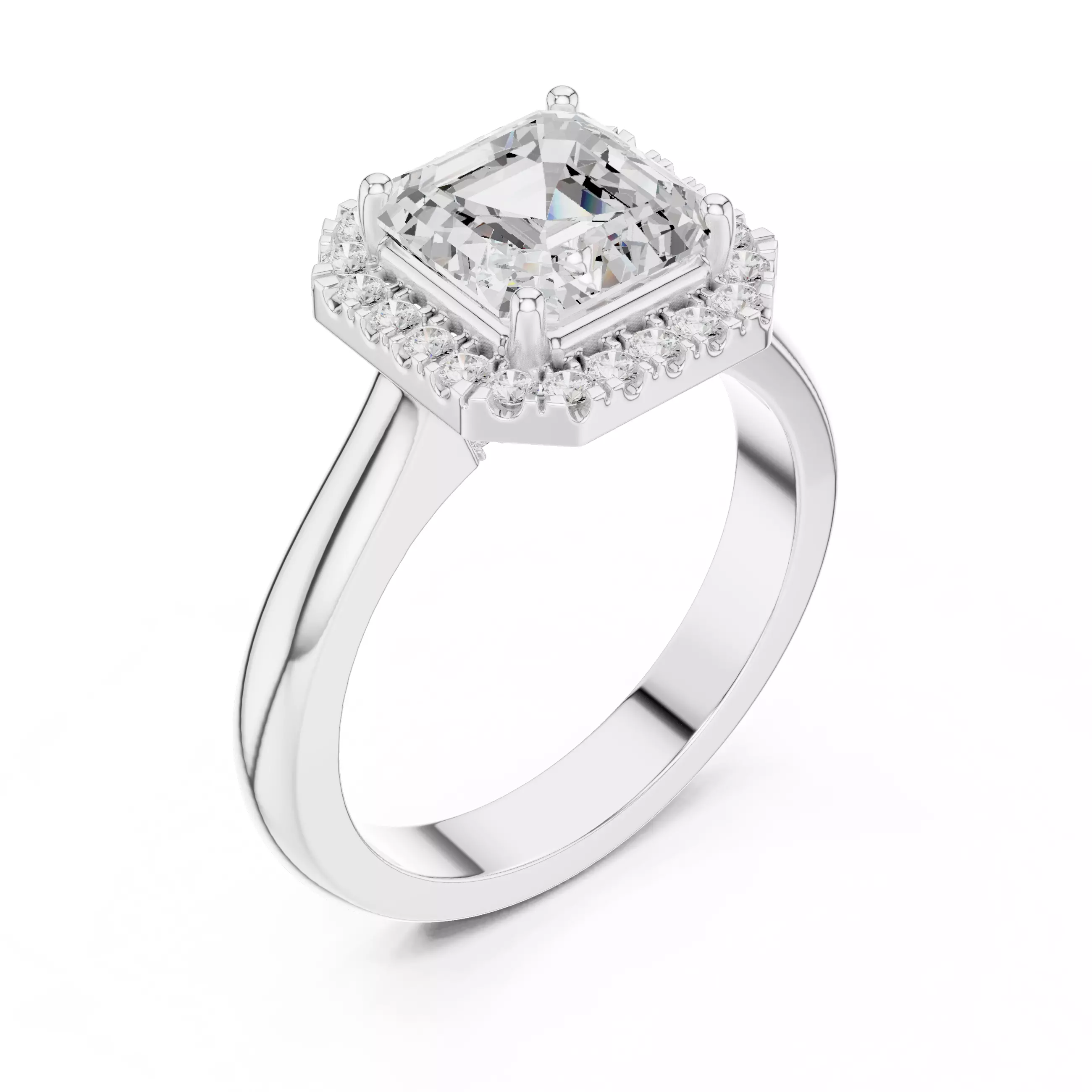 2Ct Asscher Cut Halo Diamond Engagement Ring 3DM STL Video 3D print model_12