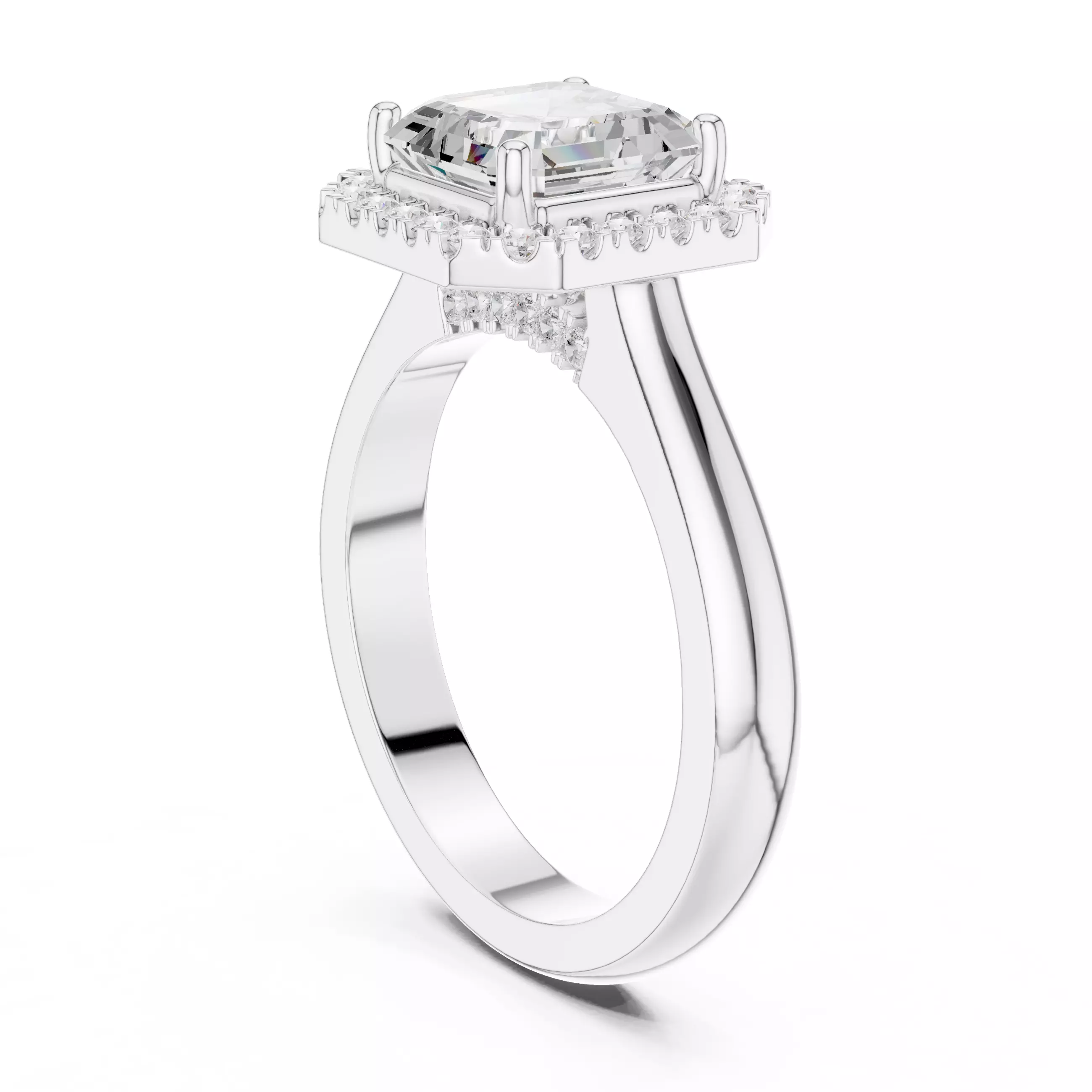 2Ct Asscher Cut Halo Diamond Engagement Ring 3DM STL Video 3D print model_11