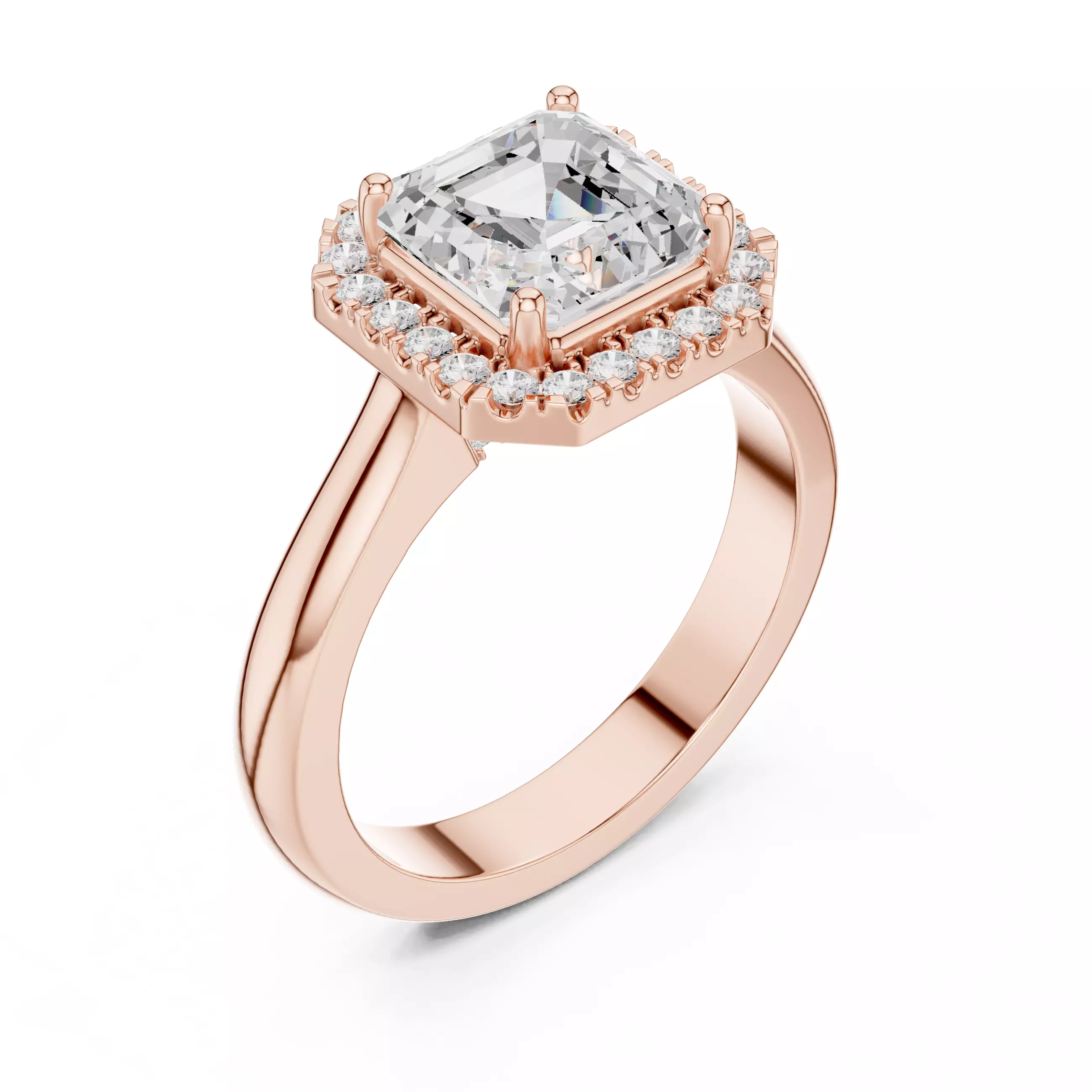 2Ct Asscher Cut Halo Diamond Engagement Ring 3DM STL Video 3D print model_4