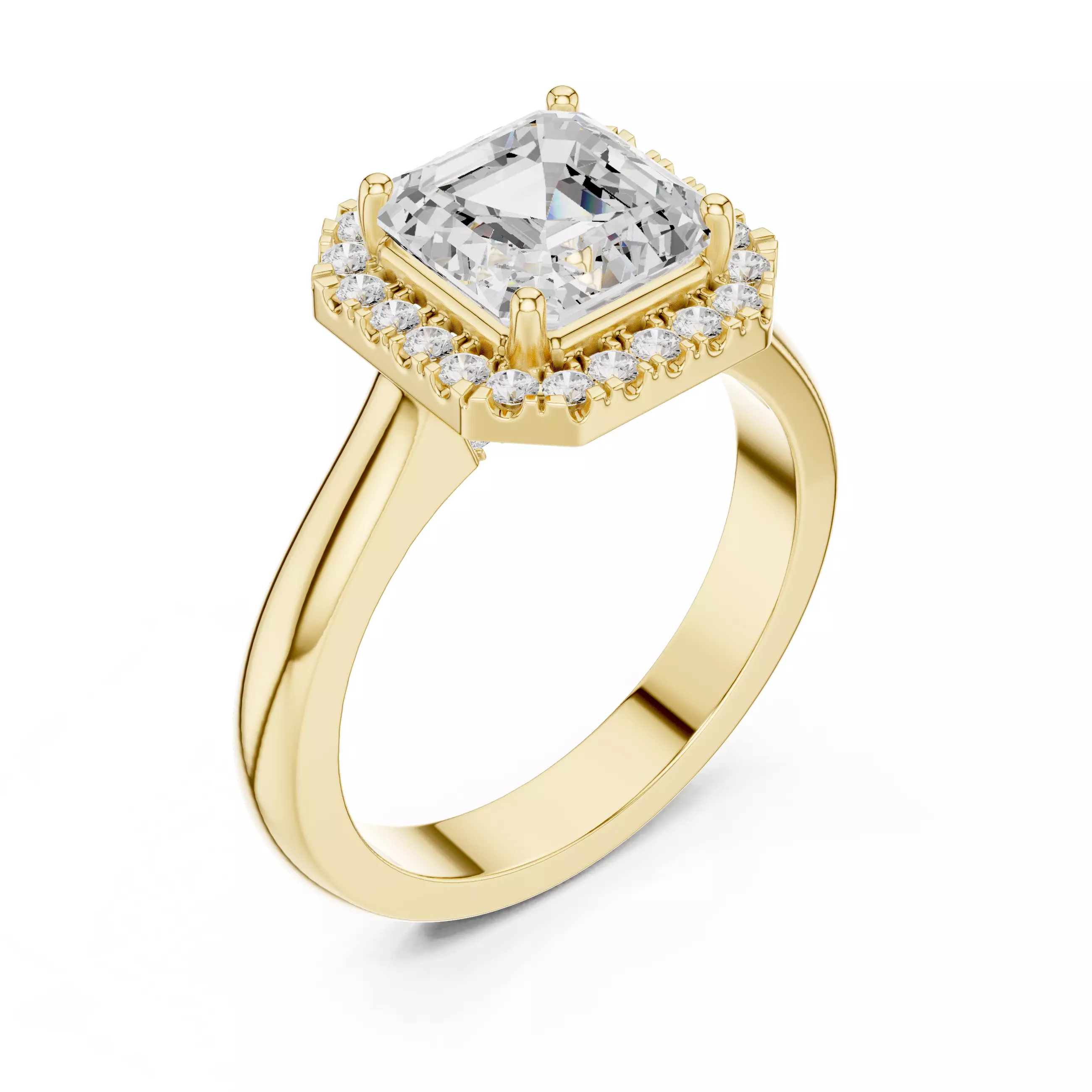 2Ct Asscher Cut Halo Diamond Engagement Ring 3DM STL Video 3D print model_8