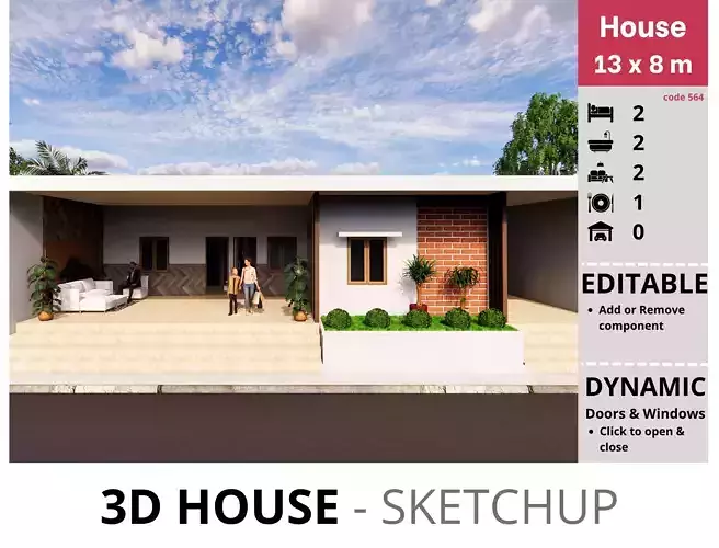 House 13x8m code 564 - Sketchup 3D model 3D model
