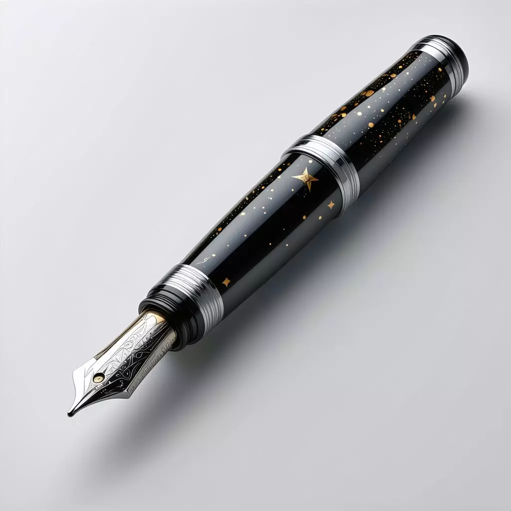 Elegant Fountain Pen with Starry Night Design Low-poly 3D model_0