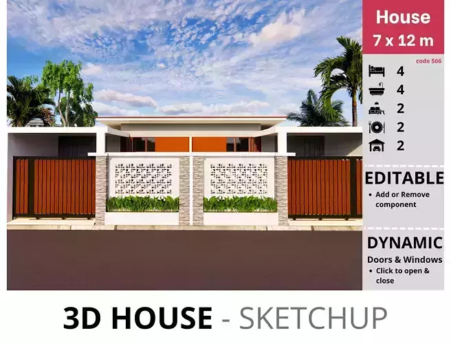 House 7x12m code 566 - Sketchup 3D model 3D model