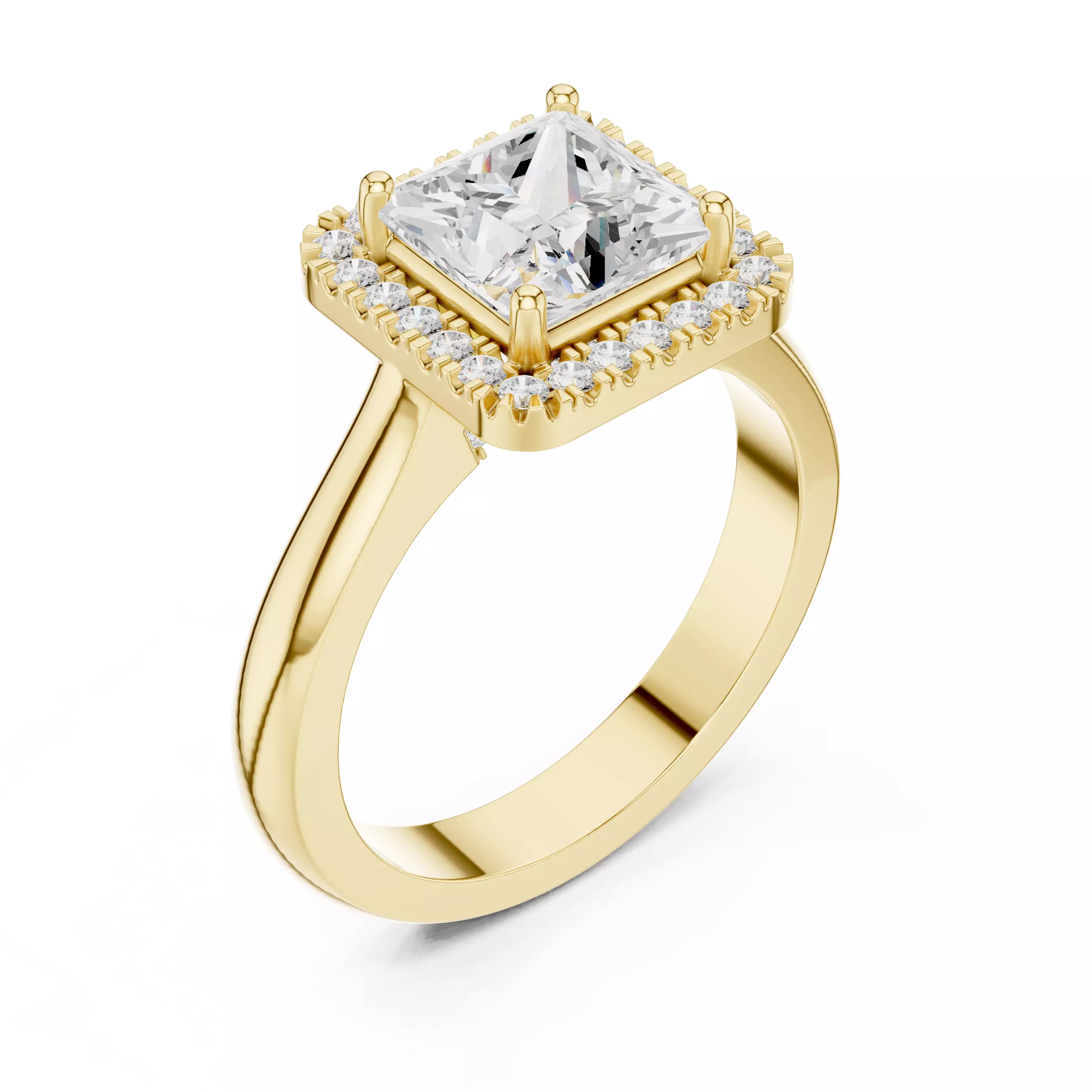 2CT Princess Cut Halo Diamond Engagement Ring 3DM STL Video 3D print model_8