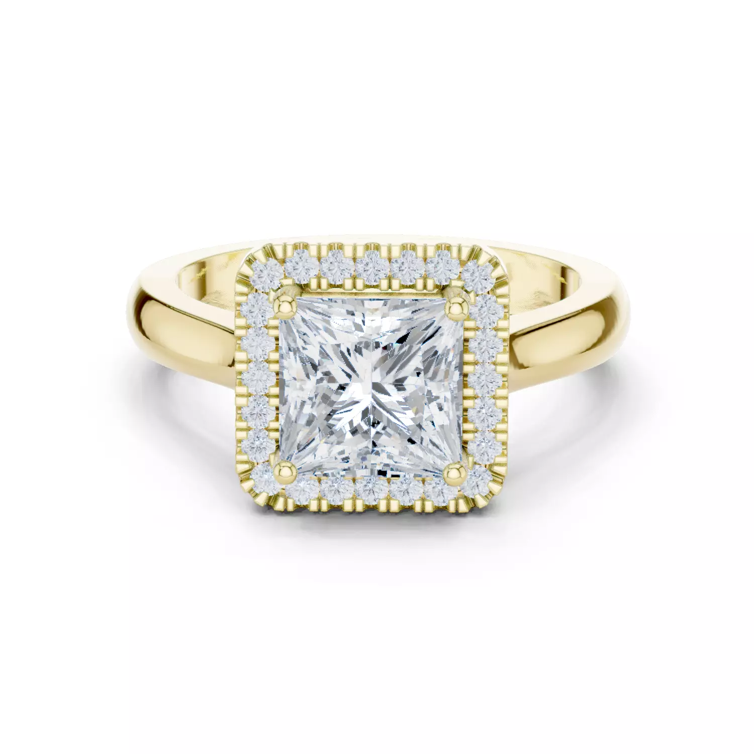 2CT Princess Cut Halo Diamond Engagement Ring 3DM STL Video 3D print model_1