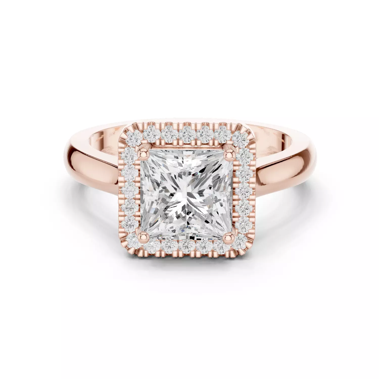 2CT Princess Cut Halo Diamond Engagement Ring 3DM STL Video 3D print model_0