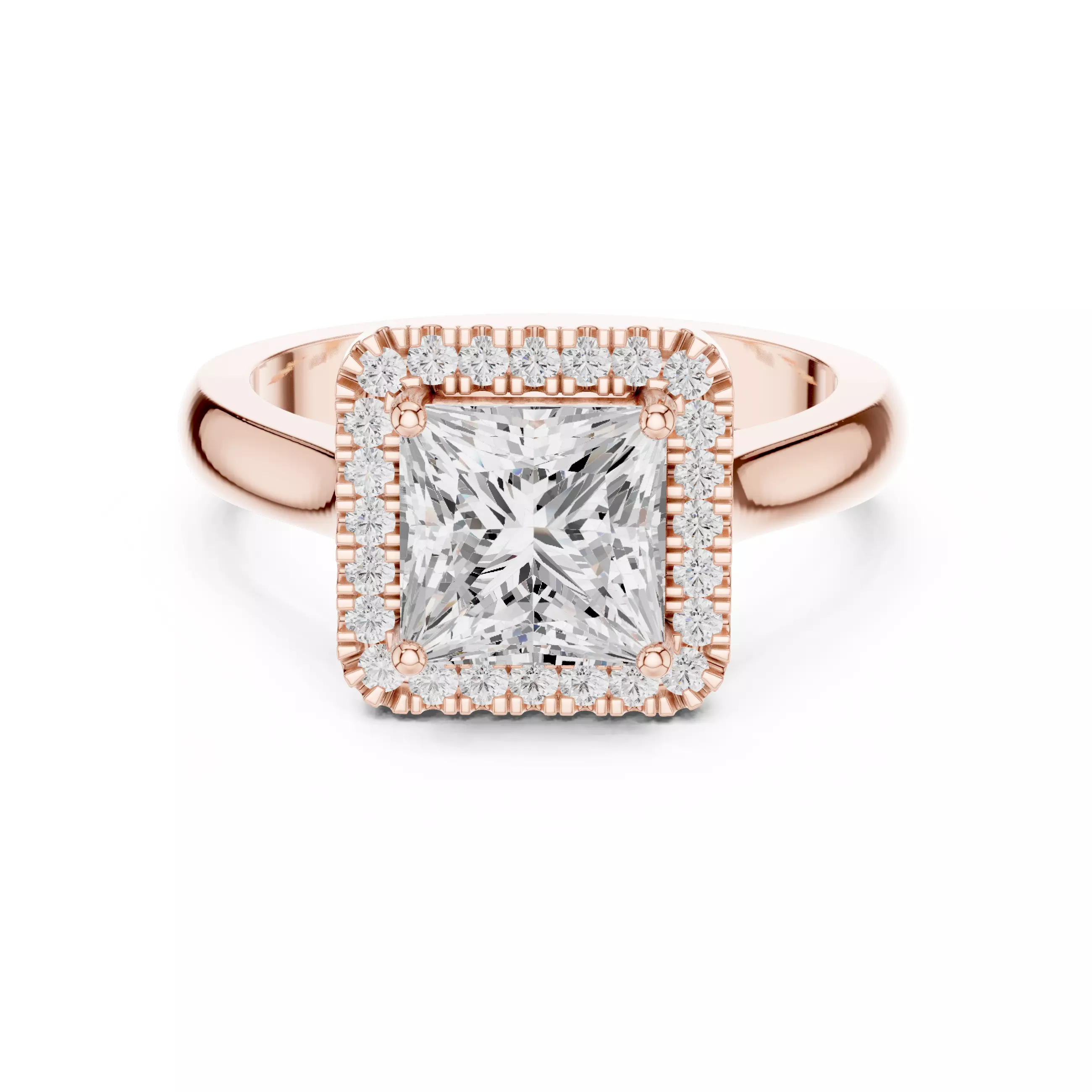 2CT Princess Cut Halo Diamond Engagement Ring 3DM STL Video 3D print model_6