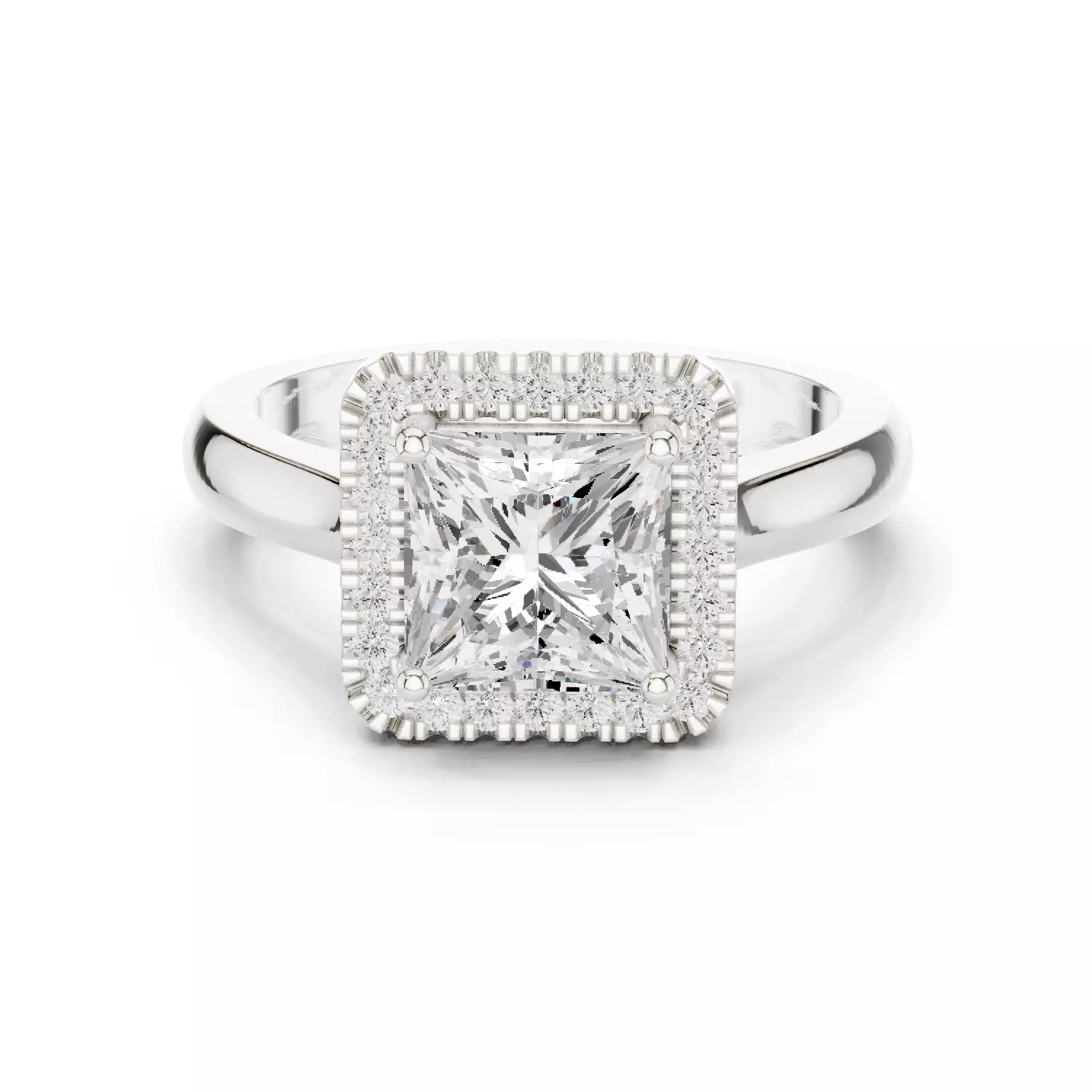 2CT Princess Cut Halo Diamond Engagement Ring 3DM STL Video 3D print model_2