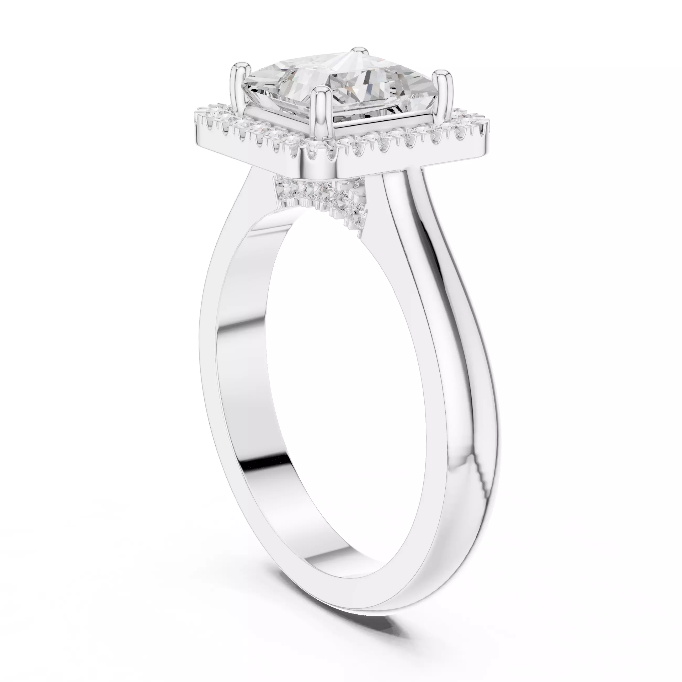 2CT Princess Cut Halo Diamond Engagement Ring 3DM STL Video 3D print model_11