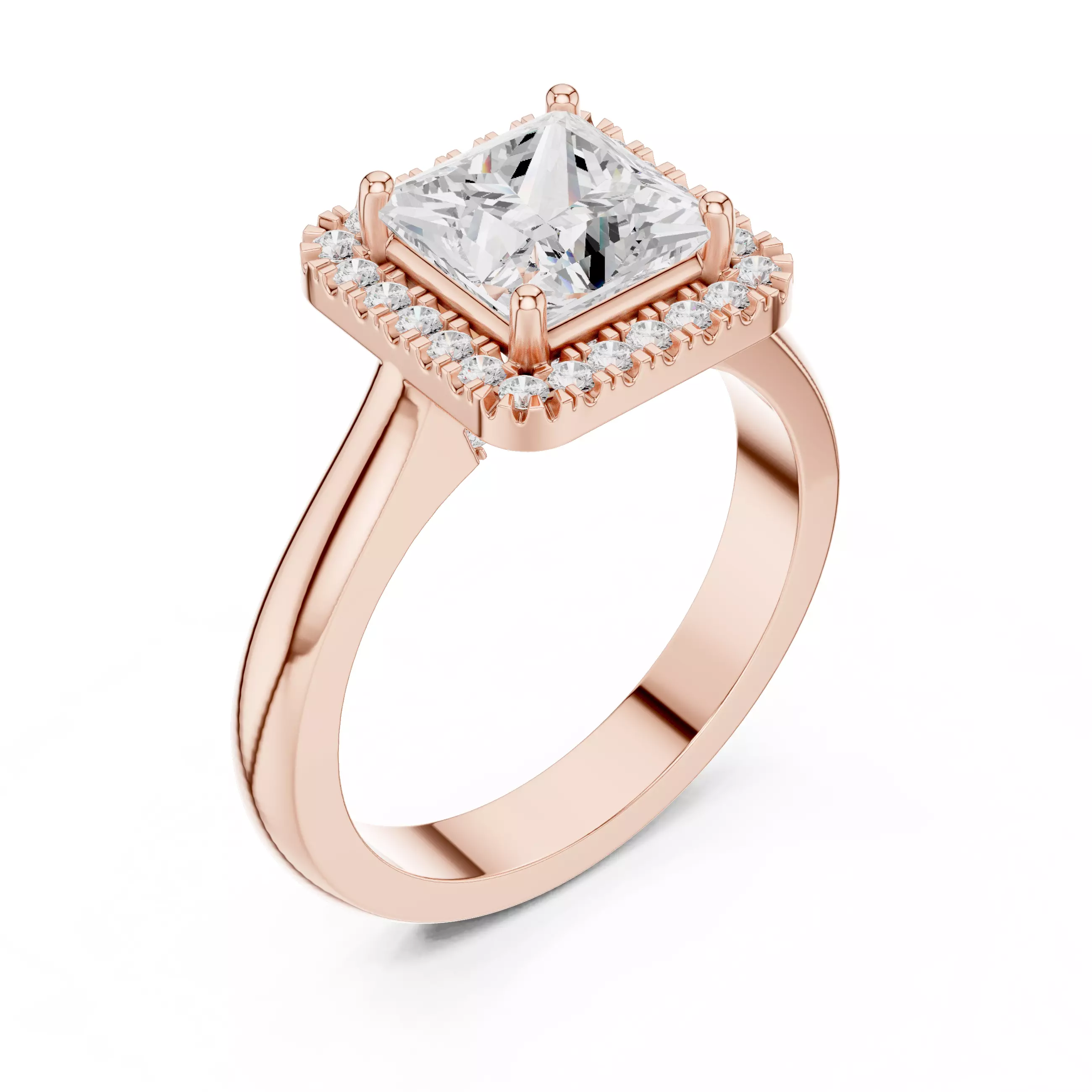 2CT Princess Cut Halo Diamond Engagement Ring 3DM STL Video 3D print model_4