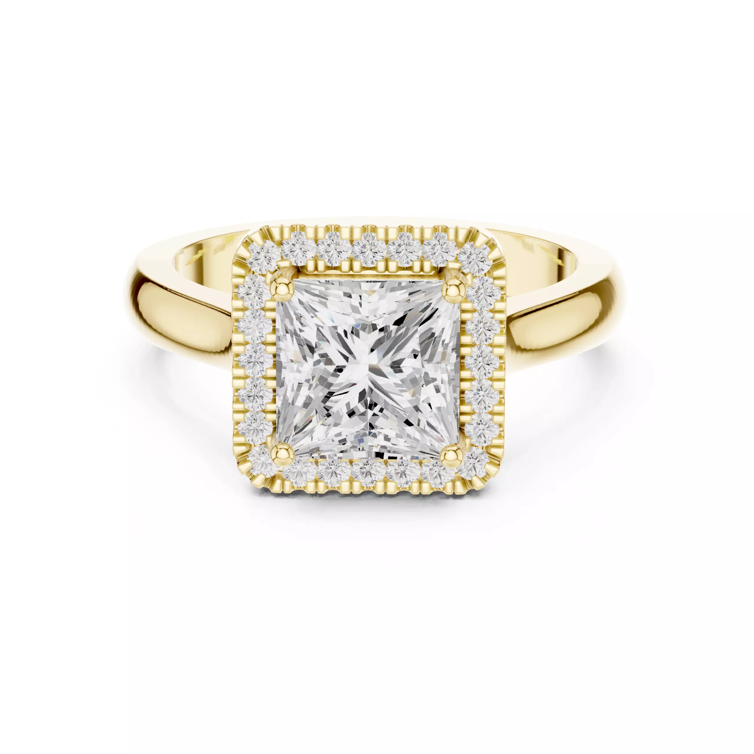 2CT Princess Cut Halo Diamond Engagement Ring 3DM STL Video 3D print model_10