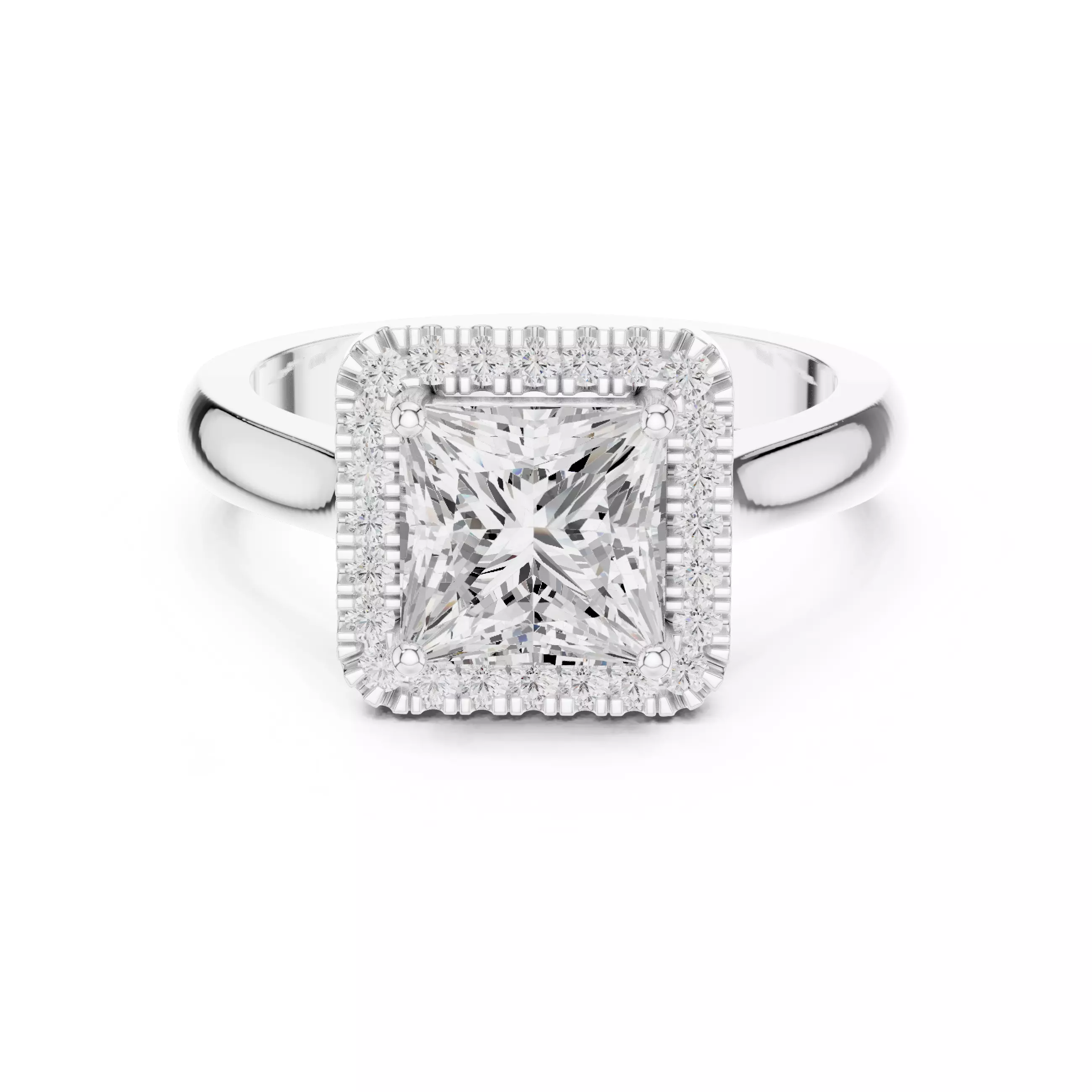 2CT Princess Cut Halo Diamond Engagement Ring 3DM STL Video 3D print model_14