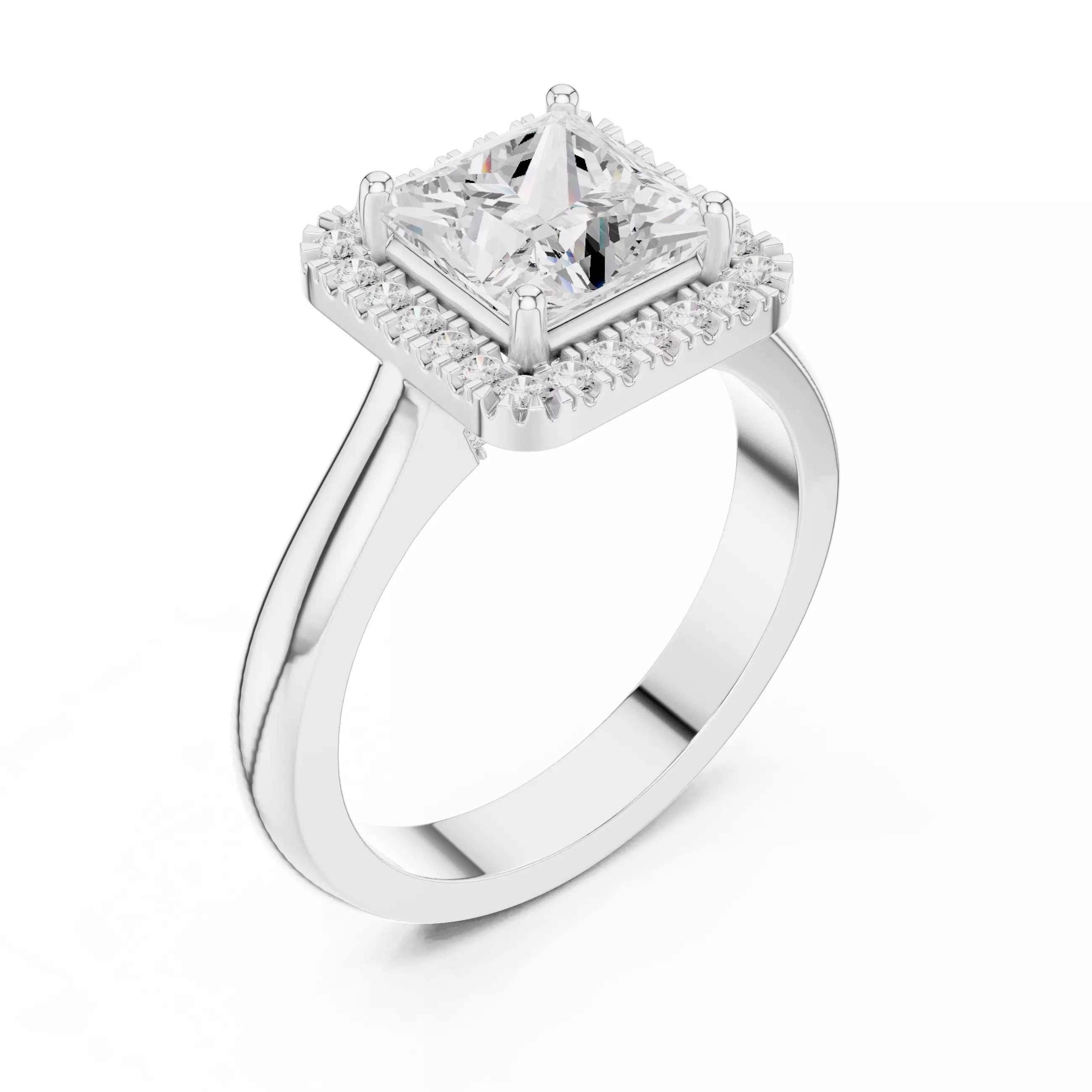 2CT Princess Cut Halo Diamond Engagement Ring 3DM STL Video 3D print model_12