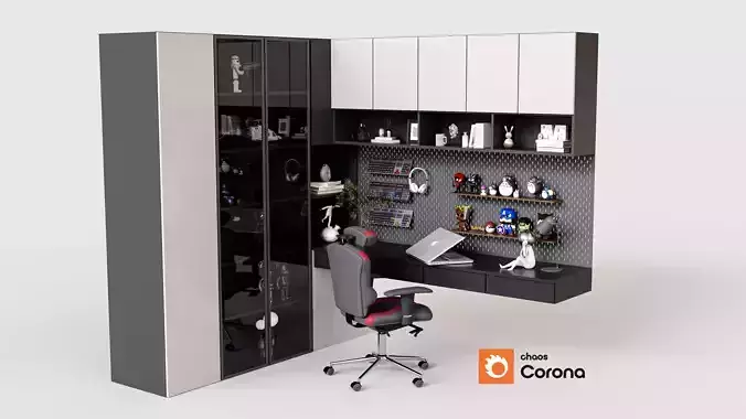 Modern Gaming Room - Home Office 3D Model  - Corona 3D model