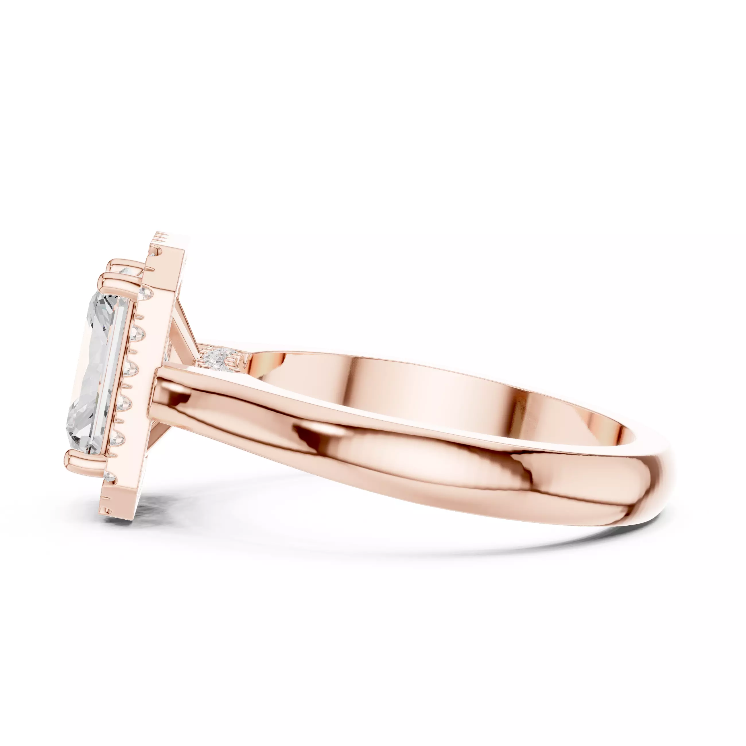 2CT Radiant Halo Diamond Engagement Wedding Ring 3DM STL Video 3D print model_5