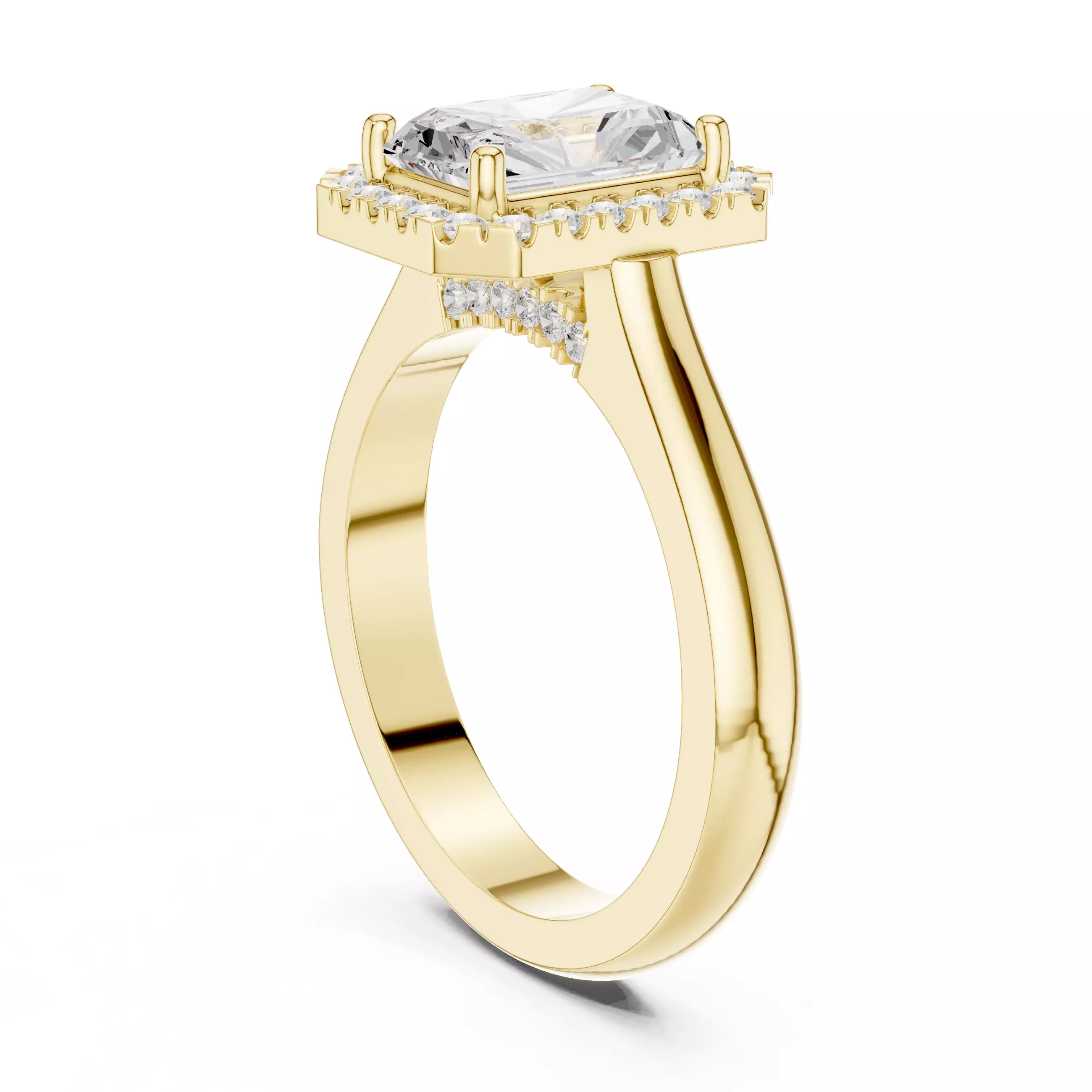 2CT Radiant Halo Diamond Engagement Wedding Ring 3DM STL Video 3D print model_7