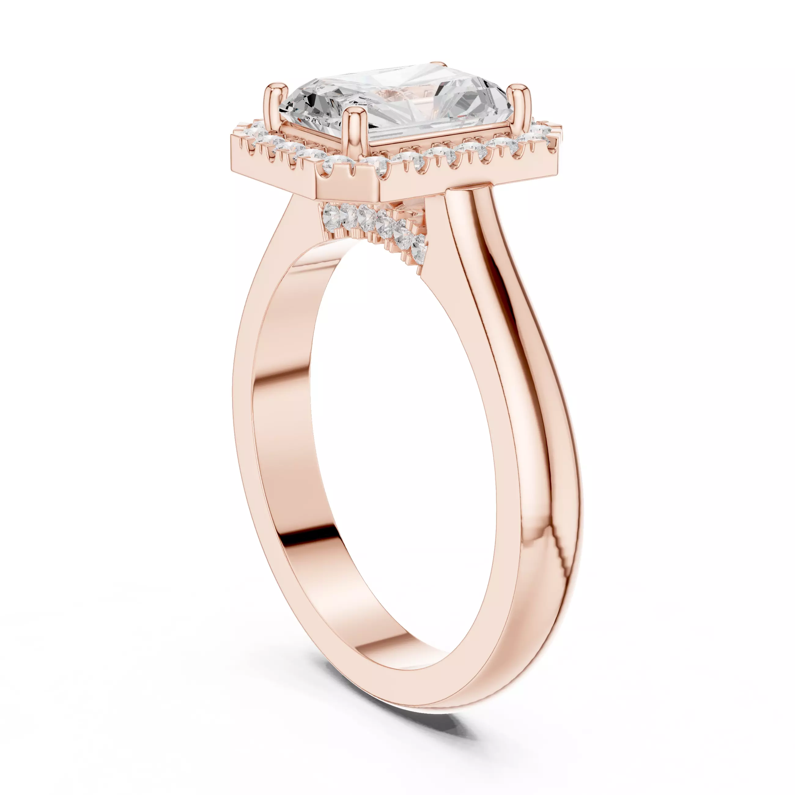 2CT Radiant Halo Diamond Engagement Wedding Ring 3DM STL Video 3D print model_3