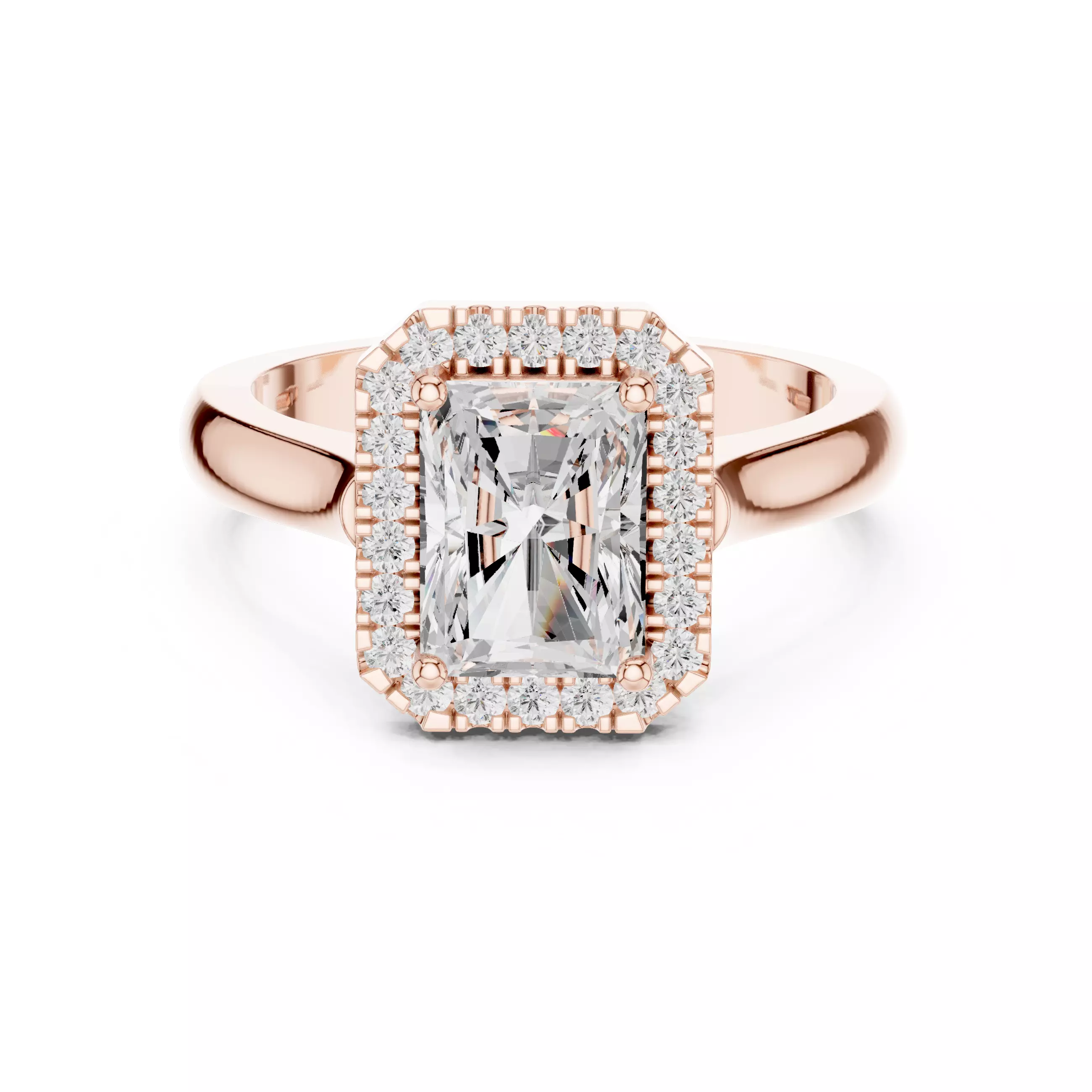 2CT Radiant Halo Diamond Engagement Wedding Ring 3DM STL Video 3D print model_6