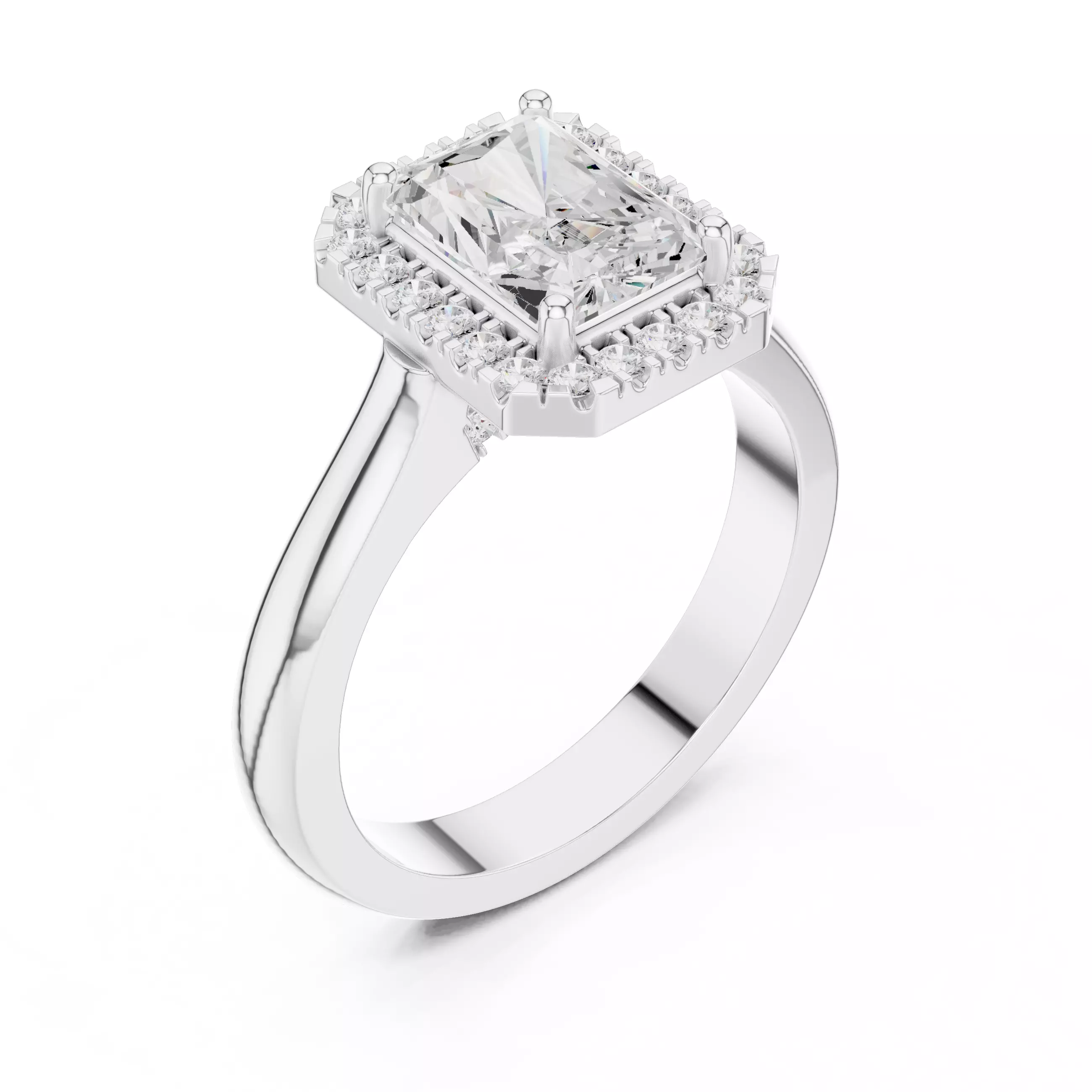 2CT Radiant Halo Diamond Engagement Wedding Ring 3DM STL Video 3D print model_12