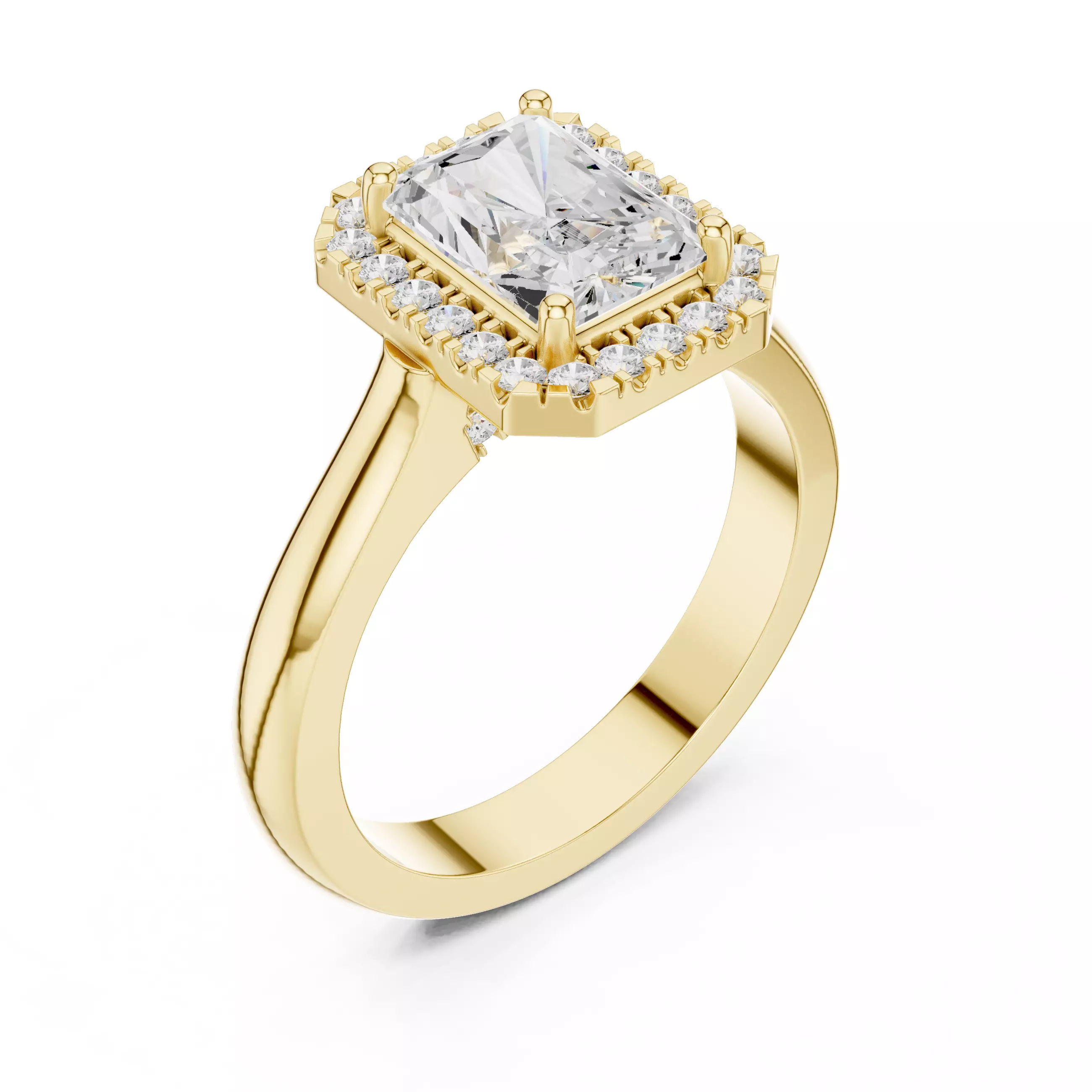 2CT Radiant Halo Diamond Engagement Wedding Ring 3DM STL Video 3D print model_8