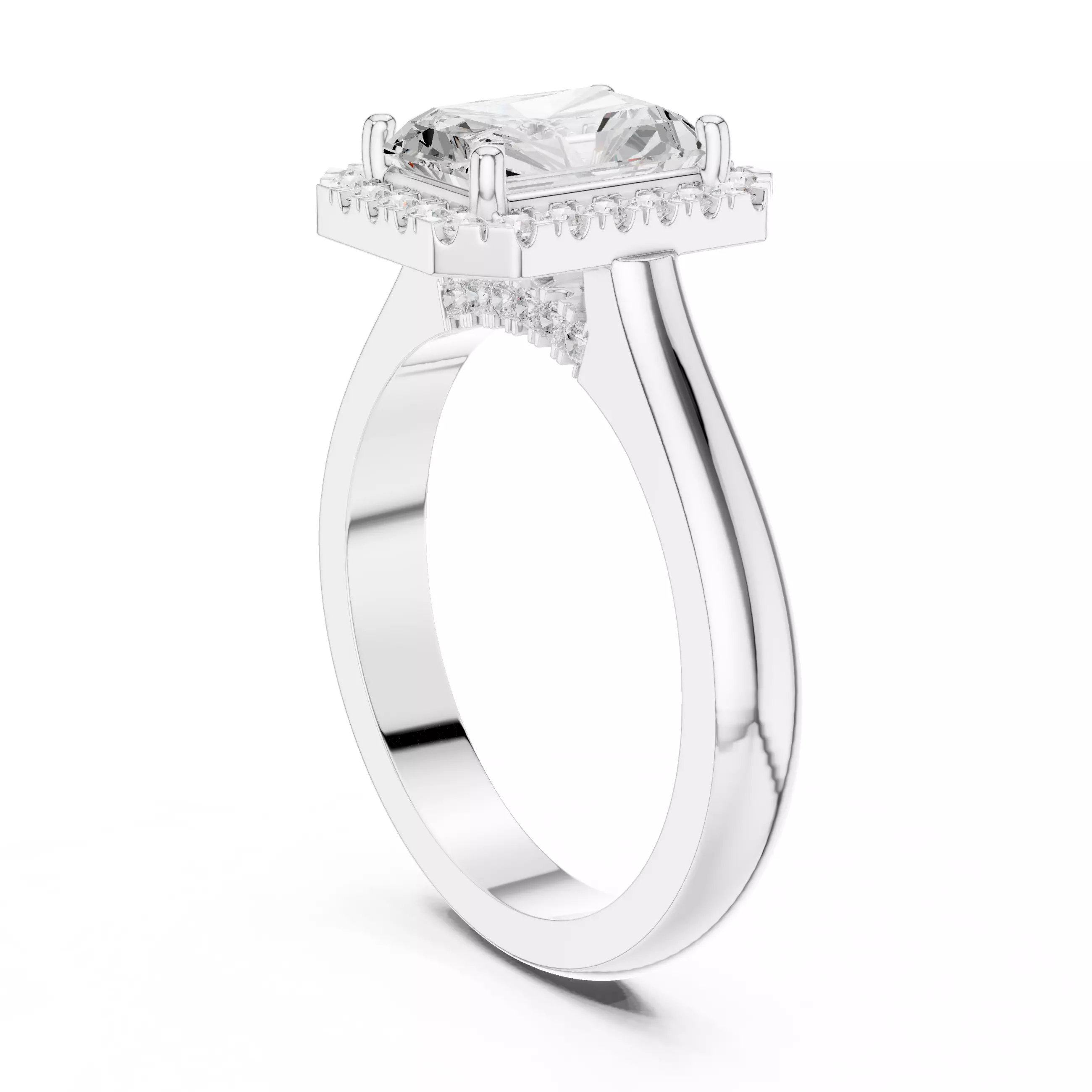 2CT Radiant Halo Diamond Engagement Wedding Ring 3DM STL Video 3D print model_11