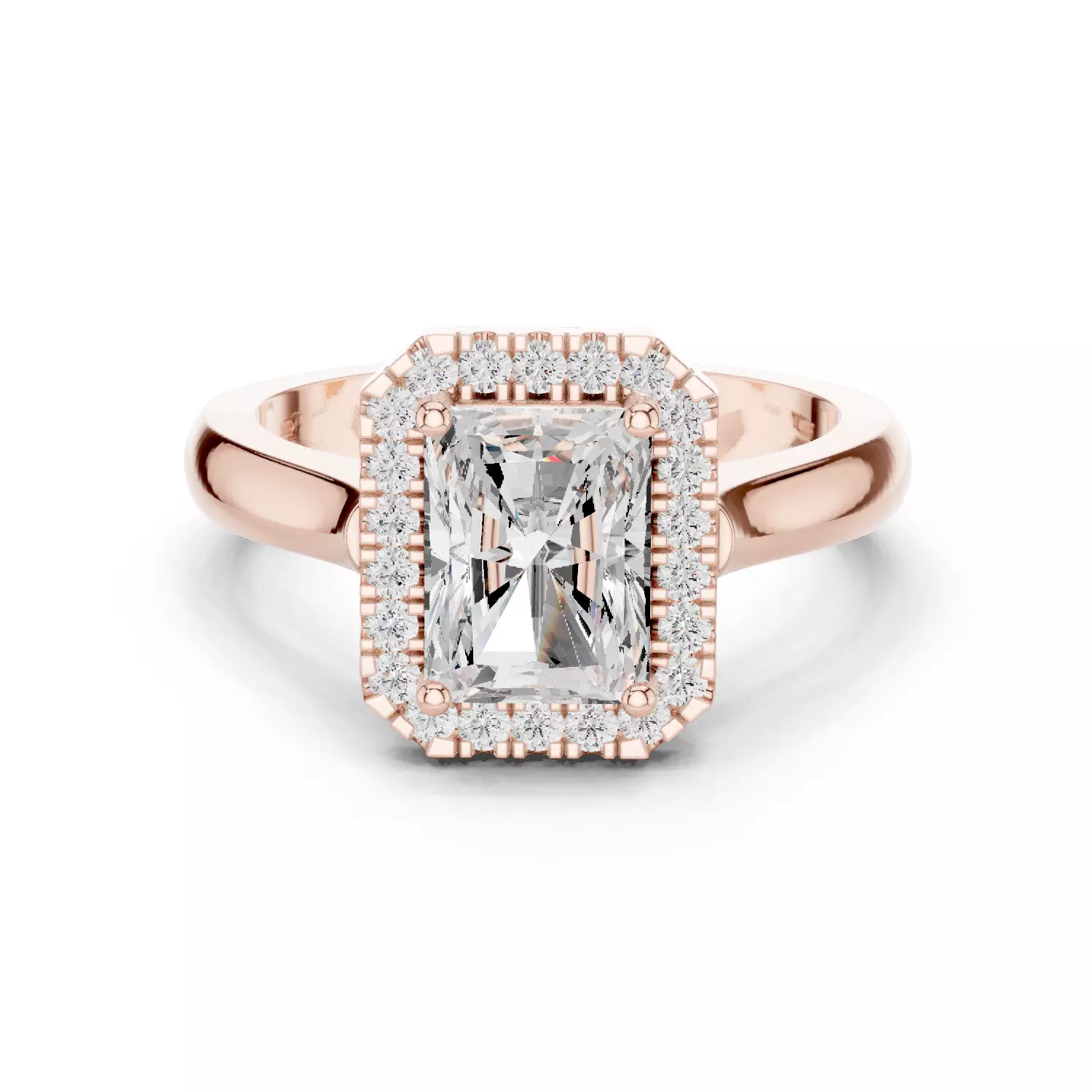 2CT Radiant Halo Diamond Engagement Wedding Ring 3DM STL Video 3D print model_0