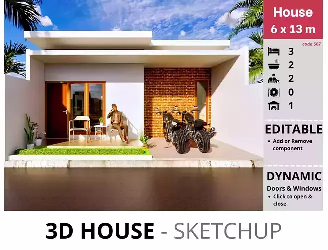 House 6x13m code 567 - Sketchup 3D model 3D model