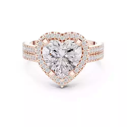 Heart Cut Halo Diamond Double Band Wedding Ring 3DM STL Video