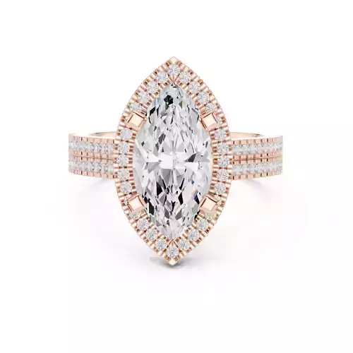 Marquise Cut Halo Diamond Double Band Wedding Ring 3DM STL Video