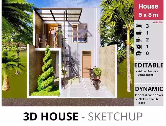 House 5x8m code 568 - Sketchup 3D model 3D model