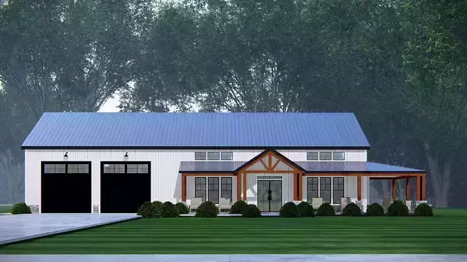 3D Model of Modern Barndominium House Exterior