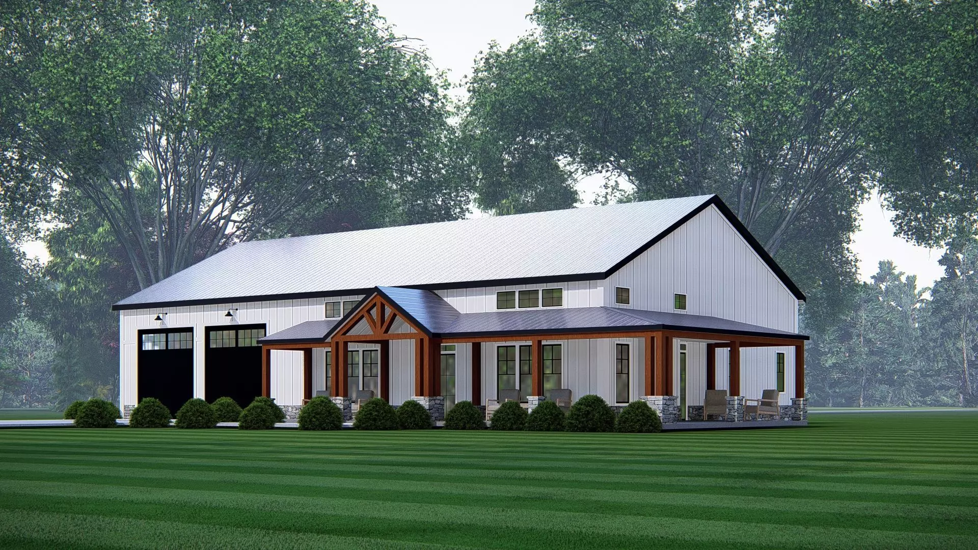 3D Model of Modern Barndominium House Exterior 3D model_3