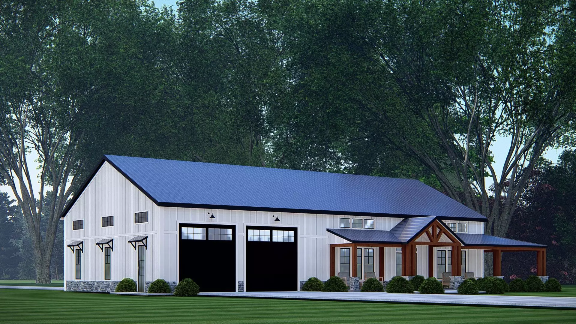 3D Model of Modern Barndominium House Exterior 3D model_2
