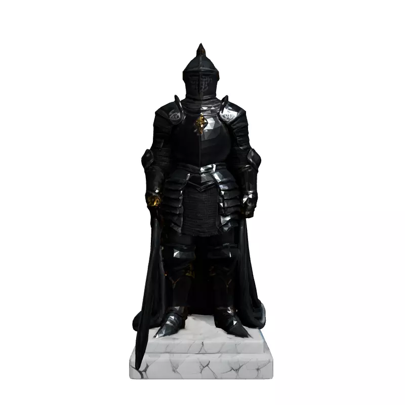 Medieval Knight Statue with Sword Low-poly 3D model_4