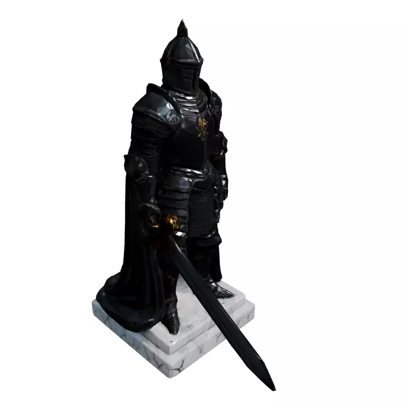 Medieval Knight Statue with Sword Low-poly 3D model_3