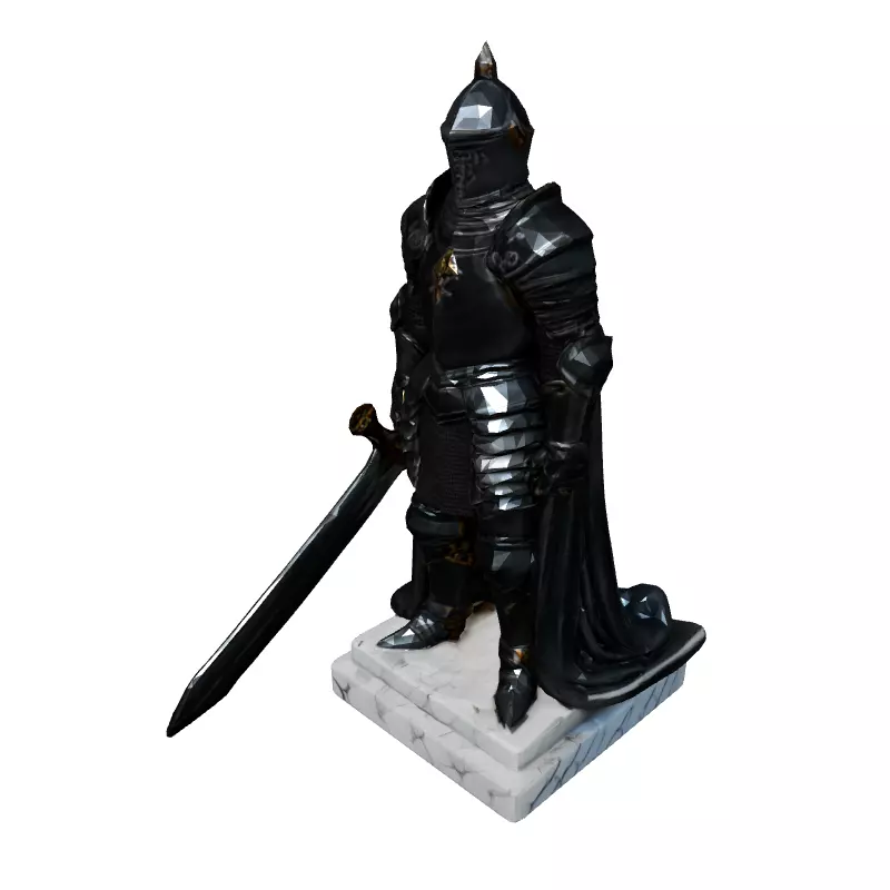 Medieval Knight Statue with Sword Low-poly 3D model_2