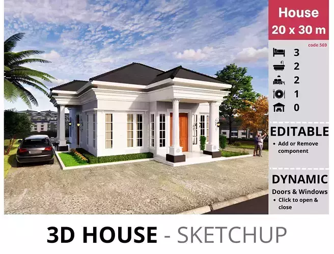 House 20x30m code 569 - Sketchup 3D model 3D model