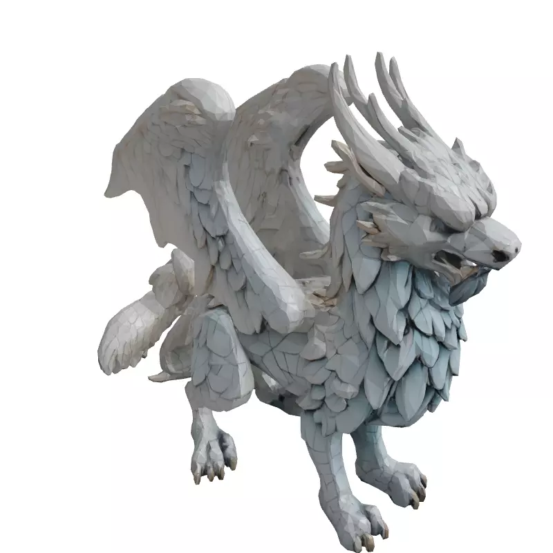 Stylized Griffin Statue LowPoly Model Low-poly 3D model_3